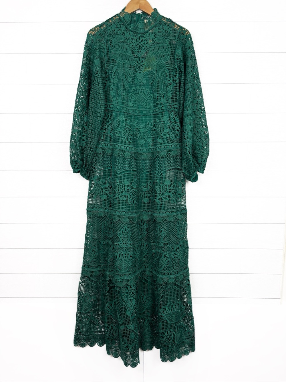 NWT Farm Rio Dark Guipure Lace Emerald Green Long Sleeve Maxi Dress Medium New - Picture 3 of 7